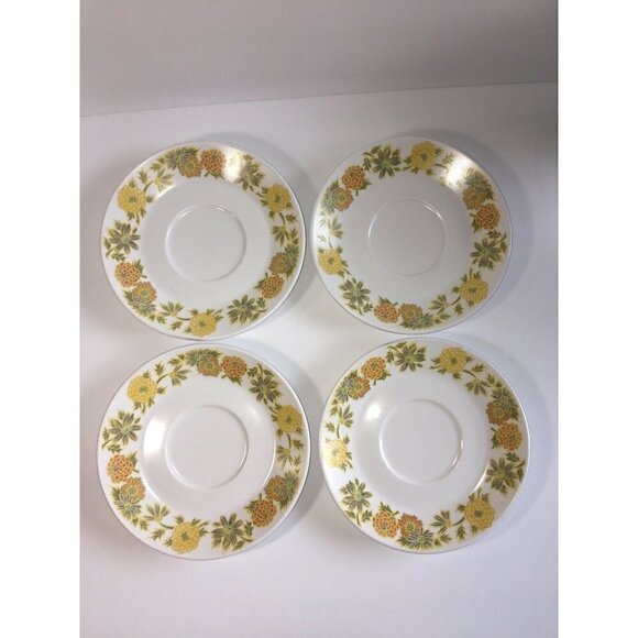 Noritake Sunny Side Saucers Lot Of 4 Yellow Flowers Floral Progression 9003 - Picture 1 of 4